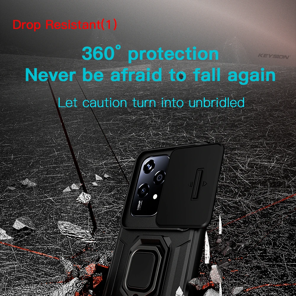 KEYSION Shockproof Case for HONOR 200 Lite 5G Slide Camera Lens Protection Ring Stand Phone Cover for for Huawei Honor 200 Lite