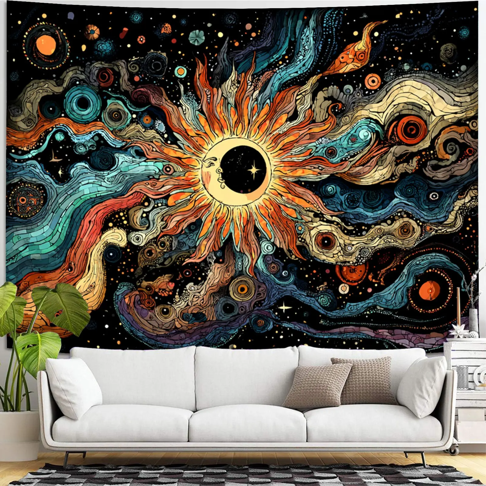 Large Cosmic Galaxy Nebula Tapestry Wall Hanging Boho Space Sunburst Celestial Astrology Mystic Dream Decor Art Poster