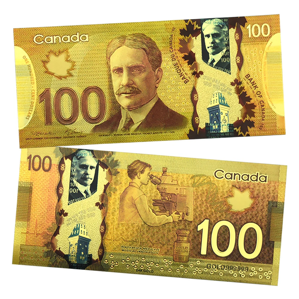 

Canada 100 Dollars Gold Foil Banknotes Uncurrent Plastic Money Collection Gift Movie Money