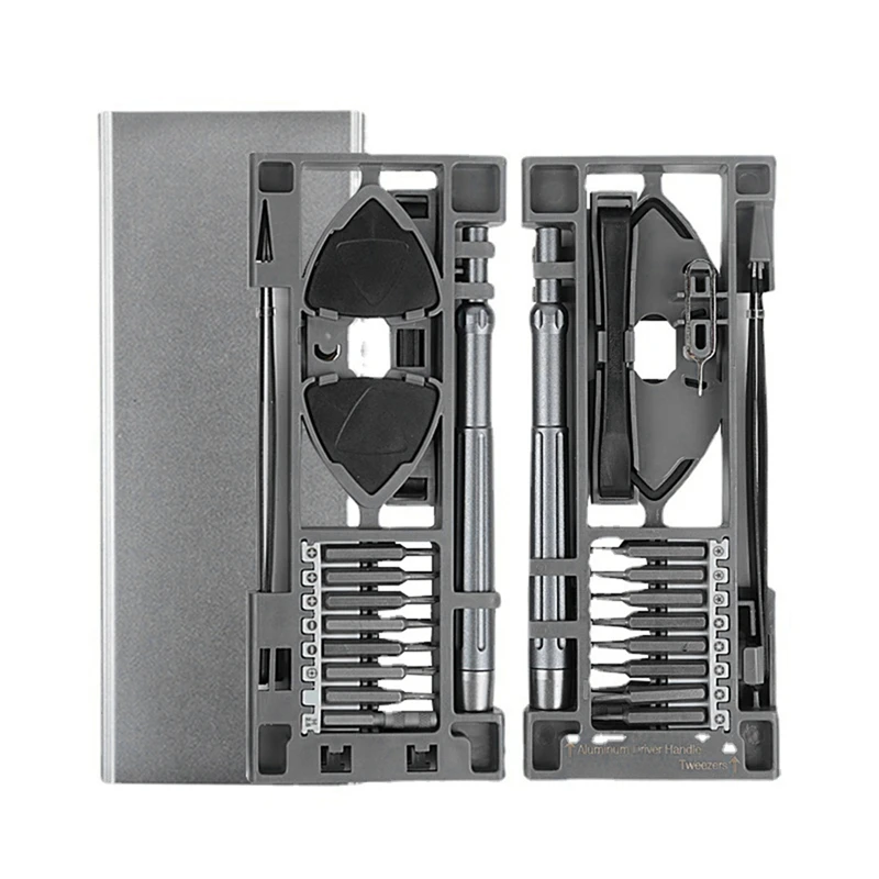 

24-In-1 Precision Screwdriver Set Aluminum Alloy Multifunctional Silver Metal Combination Set