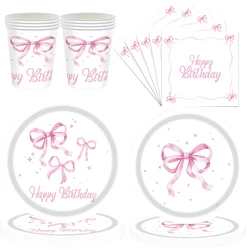 Pink Bow Birthday Party Supplies Pink Bow Napink Plate Cup Pink Bow Theme Tableware Birthday Party Favor Bow Girl Birthday Decor