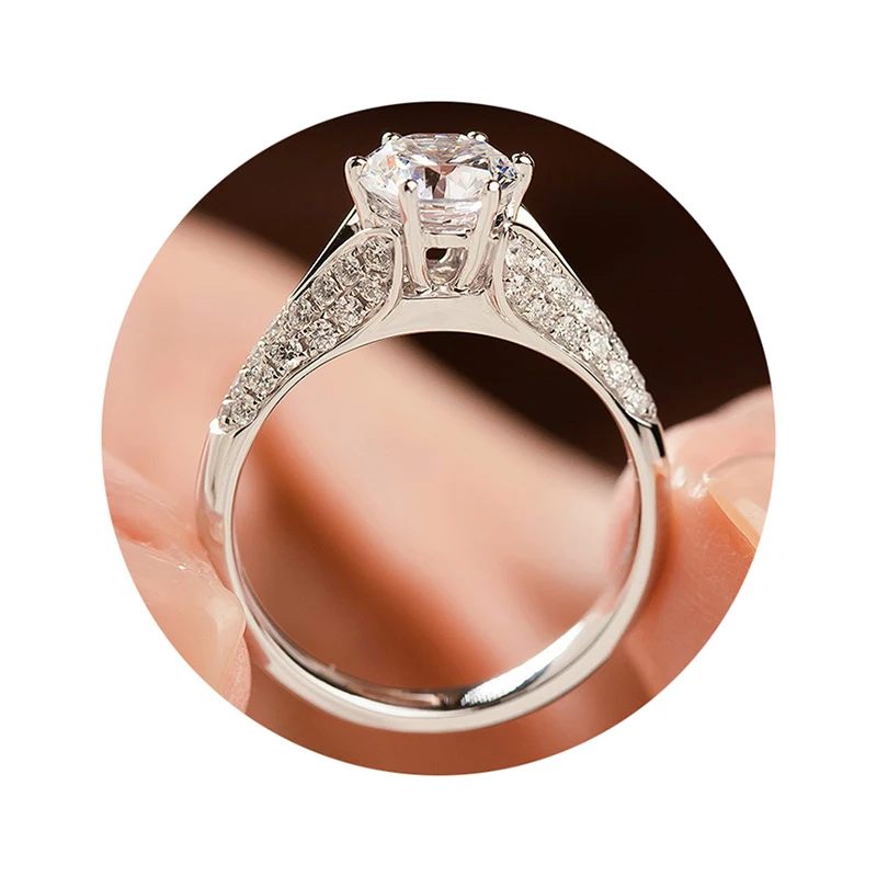 CAOSHI Sliver Color Round Cut CZ Engagement Ring Side Paved Clear Zircon Luxury Bridal Wedding Promise Finger Jewelry for Women