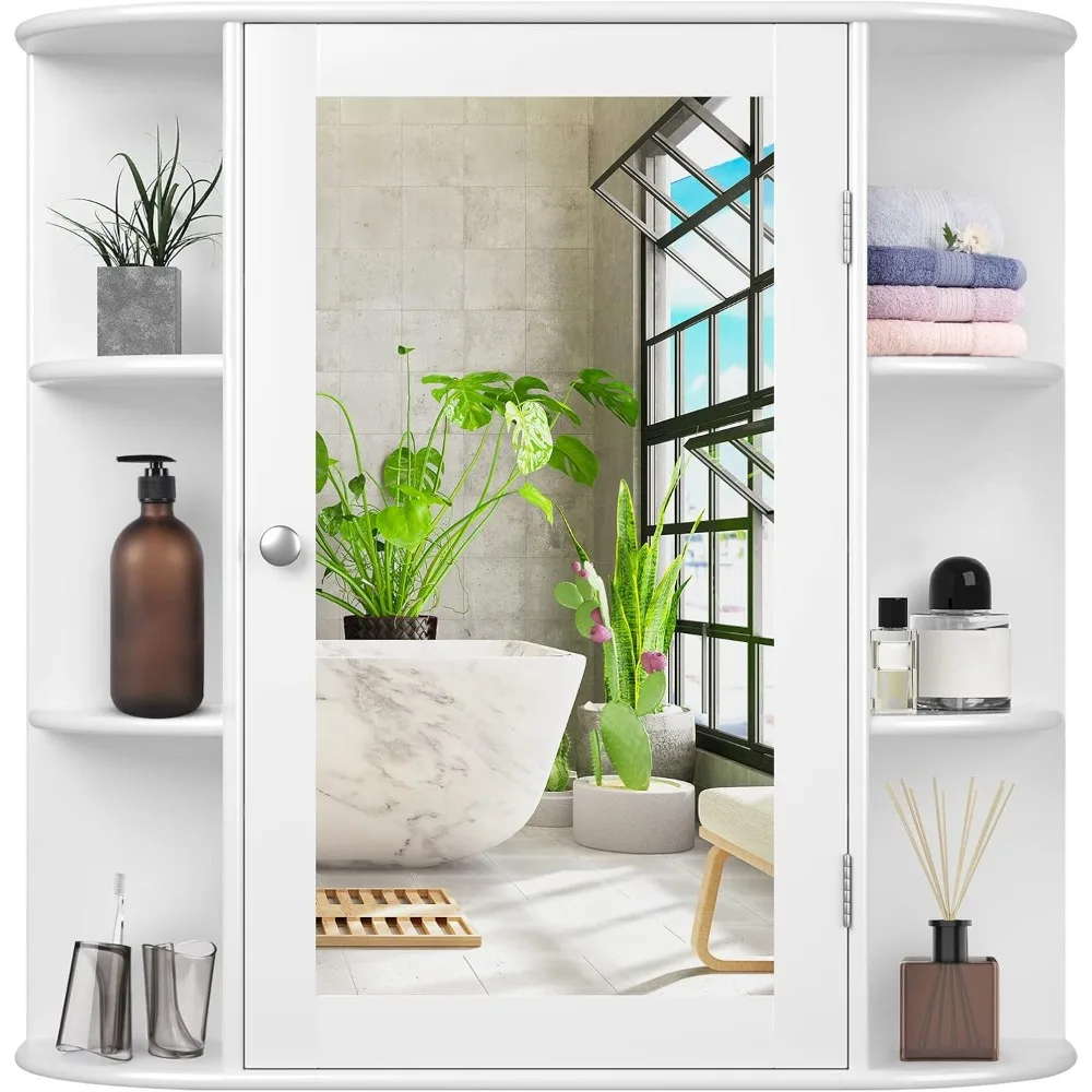 

Wall Mounted Bathroom Cabinet - Storage Cabinet with Mirror Door & Adjustable Shelves, Space-Saving Medicine Storage Org