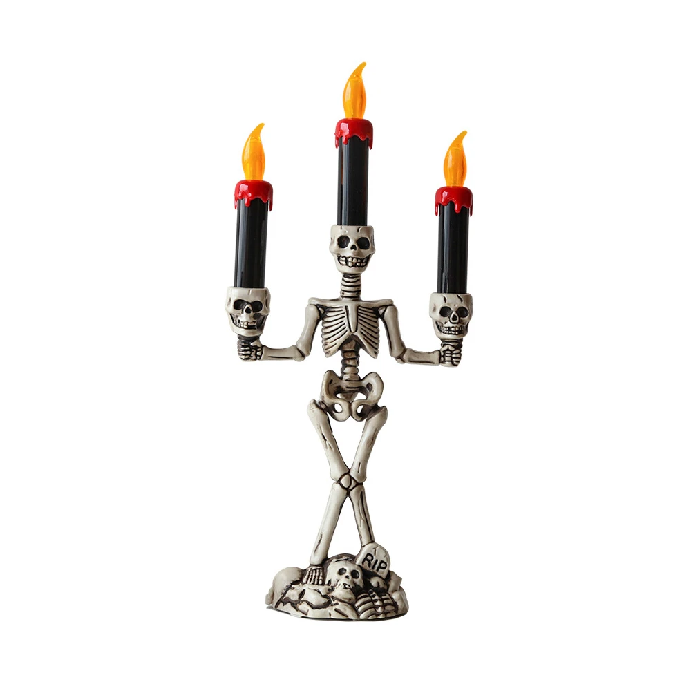 Skull Candlestick LED Halloween candle holders Flameless Candles Holder Stand Horror Props Halloween Decoration House Decor