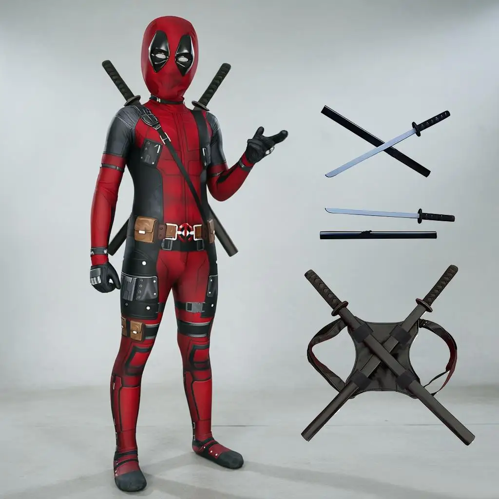 Deadpool Cosplay Kostüm Anzug Film-Bodysuit Jumpsuit Schwert-Set Festival Geschenk Halloween Weihnachten Party Auftrittskleidung