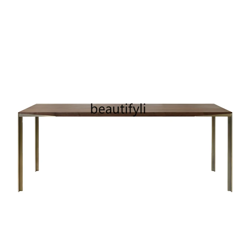 

Nordic Solid Wood Dining Table Rectangular Modern Minimalist Black Walnut Italian Home Desk Genuine Goods