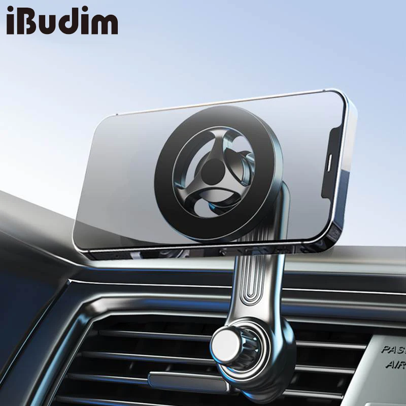 Universal Magnetic Car Phone Holder with Extension Rod Car Air Vent Clip Mount Magnet Phone Holder for MagSafe iPhone Samsung