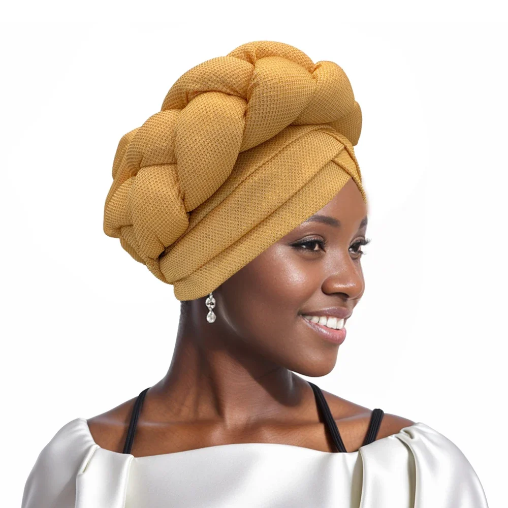 Nigeria Head Wraps Female Headpiece 2024 New Exaggerated Braids Turban Cap for Women Gold Thread African Auto Gele Headtie