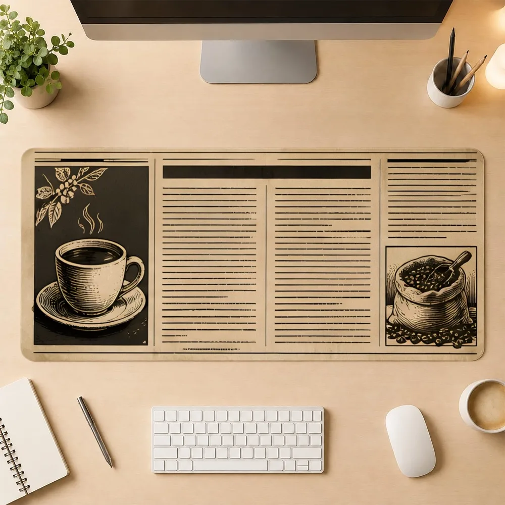 Retro coffee cup illustration, with anti-slip bottom, suitable for desks, computer tables, keyboard and mouse accessories