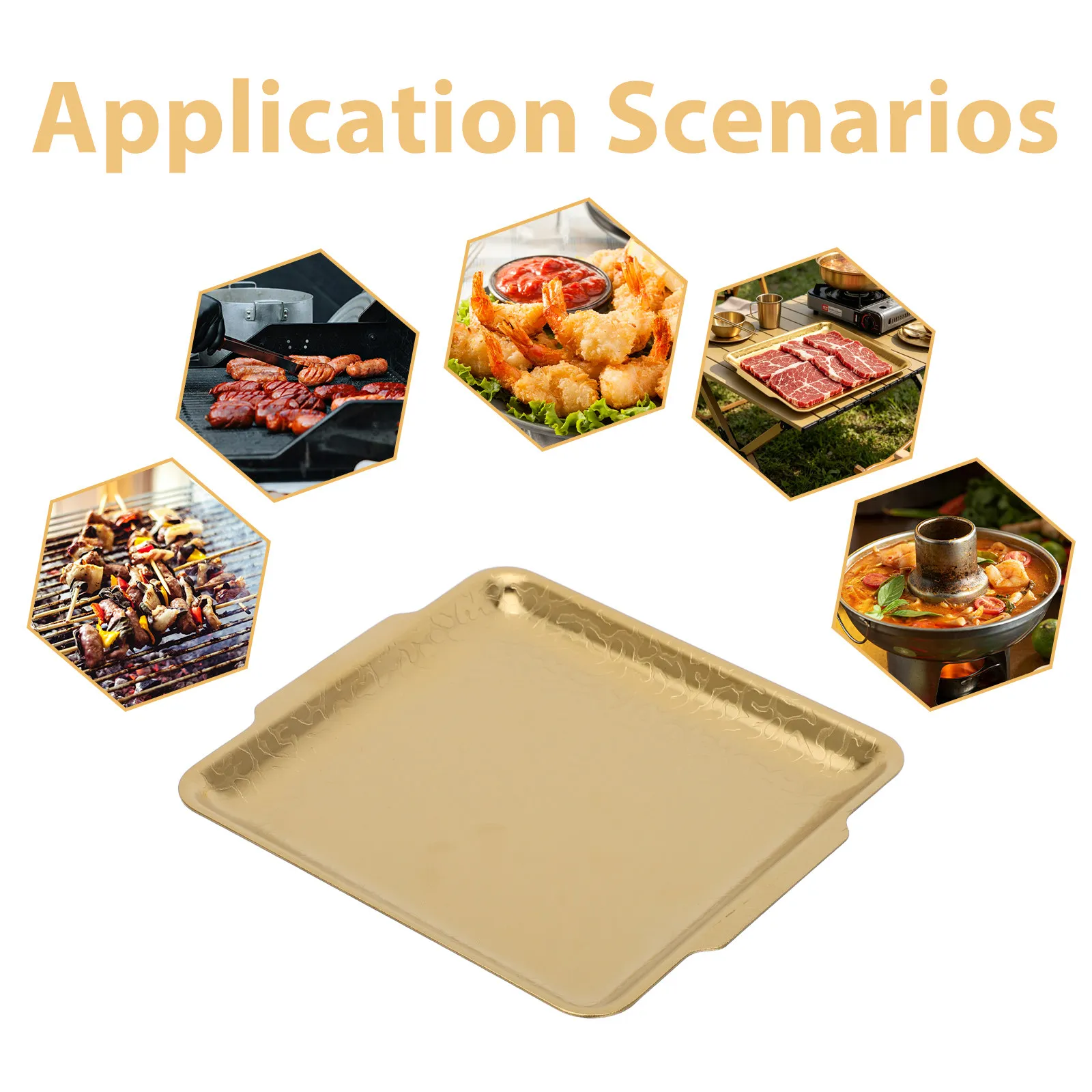 Stainless Steel Bbq Tray Embossed Grill Prep Plate Non-Slip Buffet Serving Platter for Appetizers and Desserts