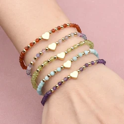 3MM Natural Stone Sunstone Lapis Garnet Moonstone Amethyst Hematite Heat Brass Beads Stretchable Bracelets For Lady Gift
