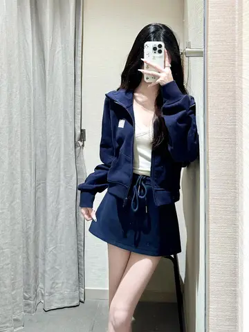 한국어 스타일 캐주얼 여성 운동복 세트 미니 드레스 자른 카디건 운동복 봄 가을 매운 소녀 2 피스 몸집이 작은 세트