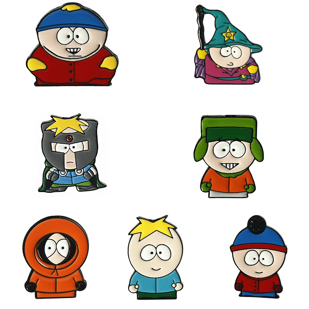 Cartoon TV Movie Cartman Figure Badges Lapel Pins for Backpacks Metal Enamel Cute Badge Clothes Jewelry Clothing Accessories