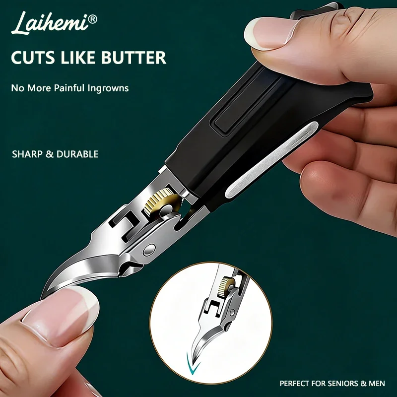 Laihemi 3PCS Ingrown Toenail Clippers Set, Ultra Sharp Stainless Steel Gear Lock Ergonomic Pedicure Kit for Thick Hard Nails