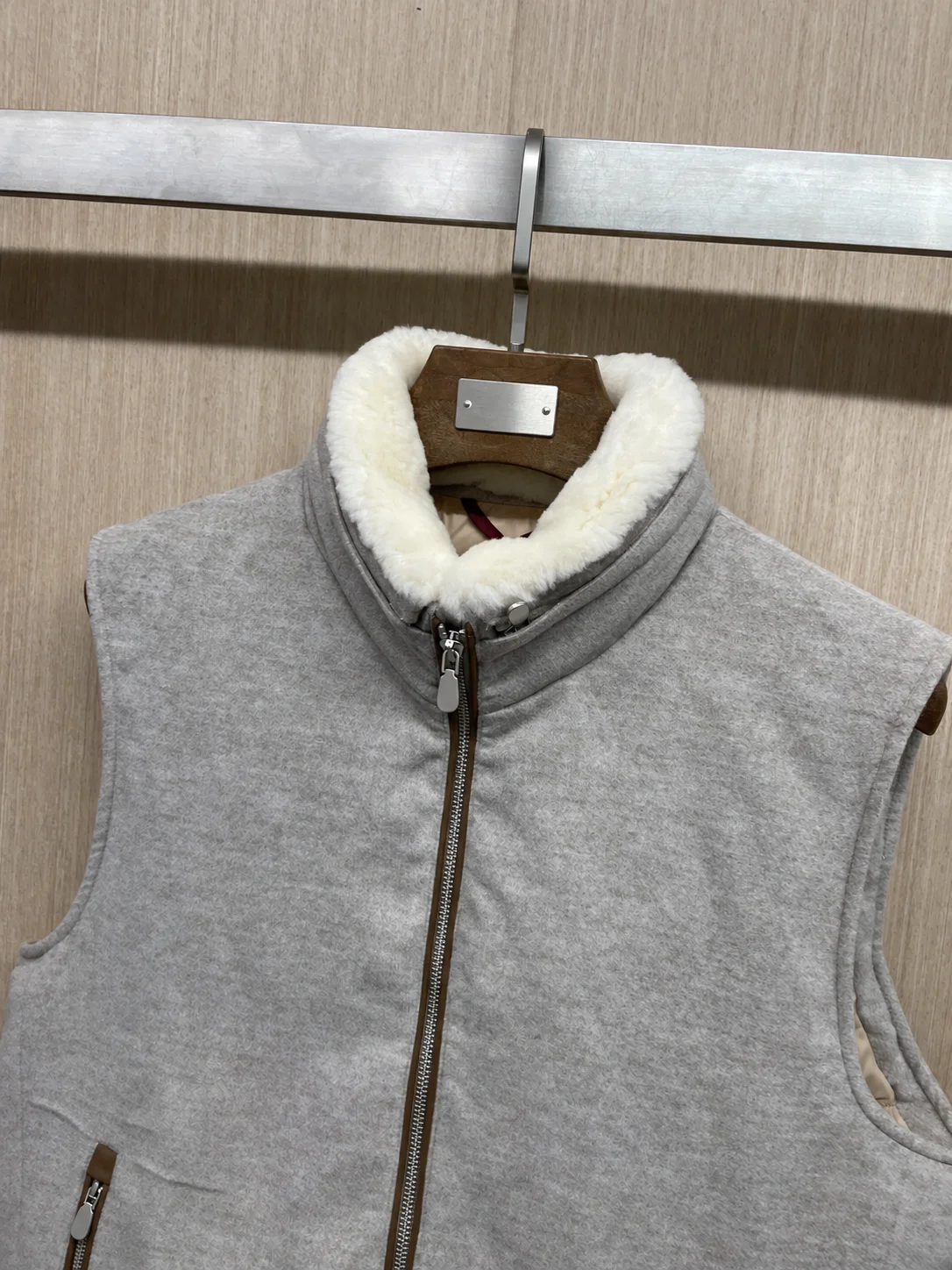 Italian BC wool blend lamb collar goose down vest