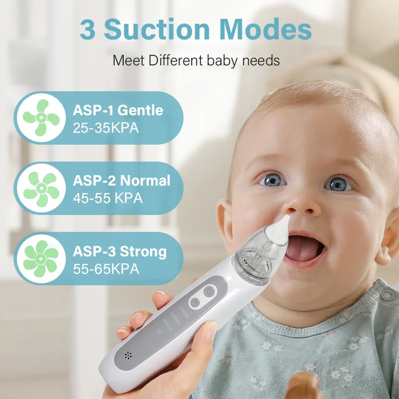 아기 전동 코흡입기, 식품 등급 실리콘 마우스피스, 흡입 모드 및 진정 음악 포함