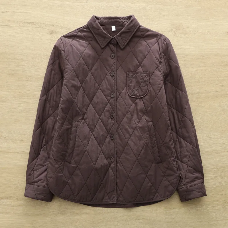 Nuova camicia a maniche lunghe imbottita in cotone invernale 20225, colletto rovesciato da donna rombo, camicetta allentata calda per pendolari Mori Girl T5D447CC