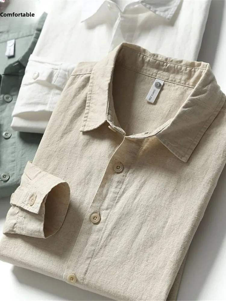 

Удобный льняной повседневный мужской кардиган Long Sve irt, весенне-осенний дышащий хлопковый льняной кардиган Ne Open Sle