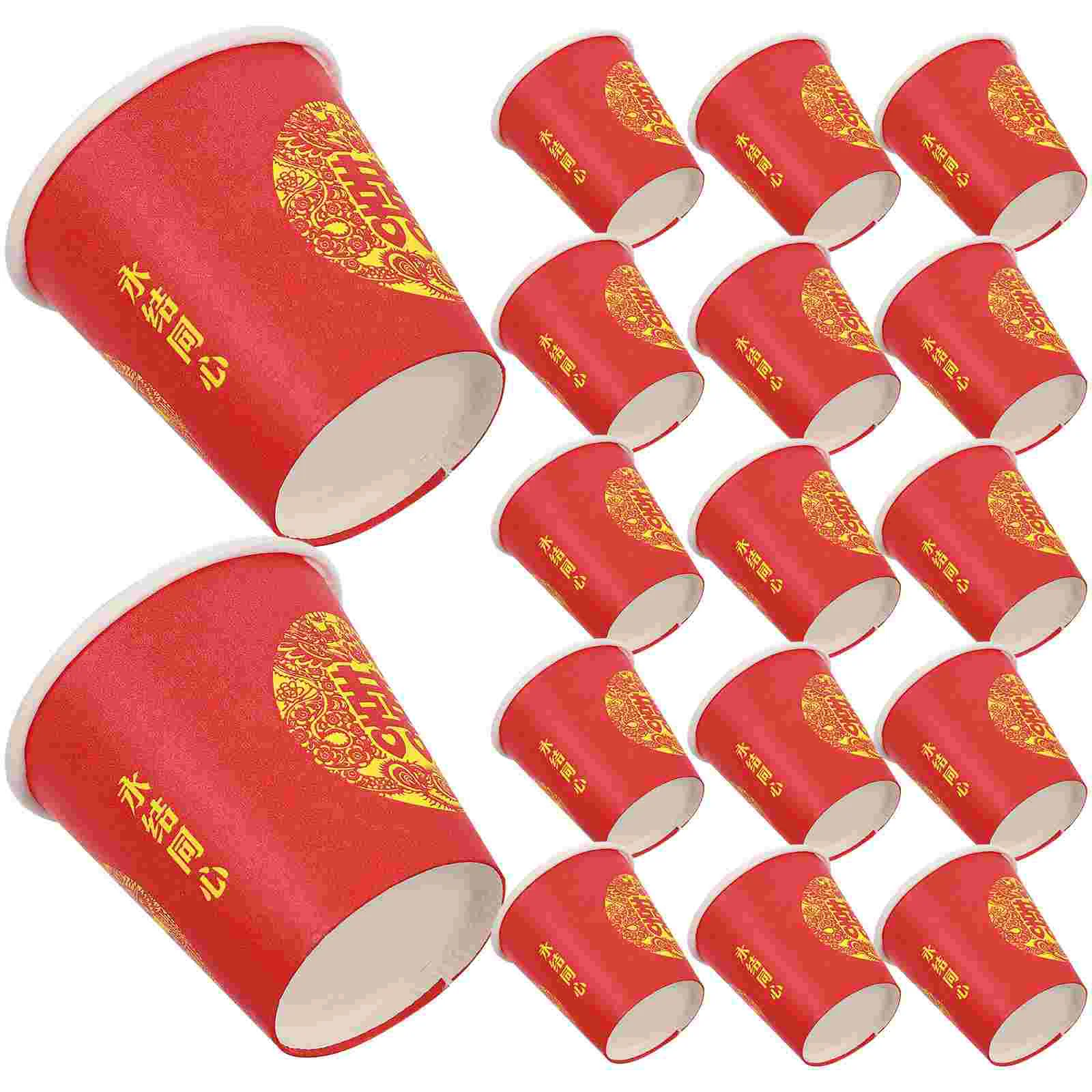 100 Pcs Red Double Happiness Glass Wedding Drinking Cups Concentrate Themed Party Supplies Teacups Paper Practical