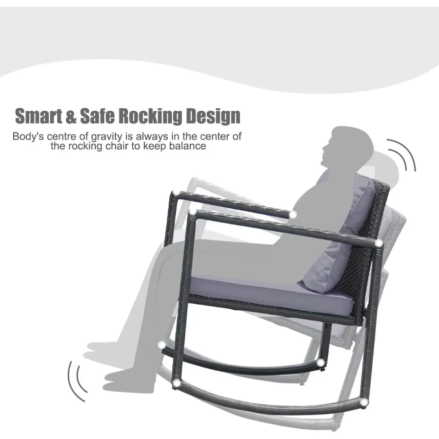 3 قطع هزاز بيسترو مجموعة في الهواء الطلق فناء المحادثة مجموعة مع كراسي هزازة وطاولة القهوة الروطان الخوص مجموعة اثاث fo