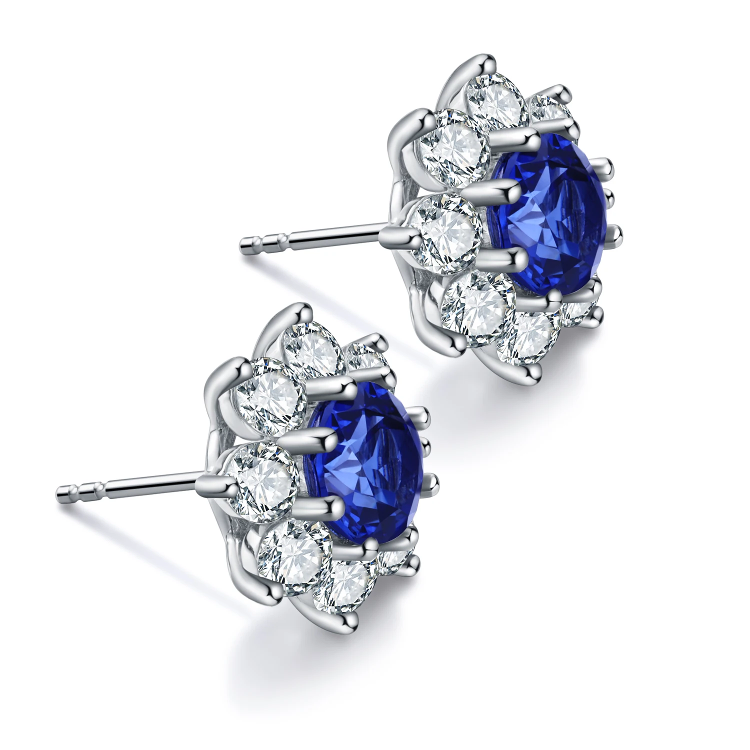 Sunflower Lab Grown Sapphire Stud Earrings  For Daily  Classic Sterling Silver Earrings Women Accessories