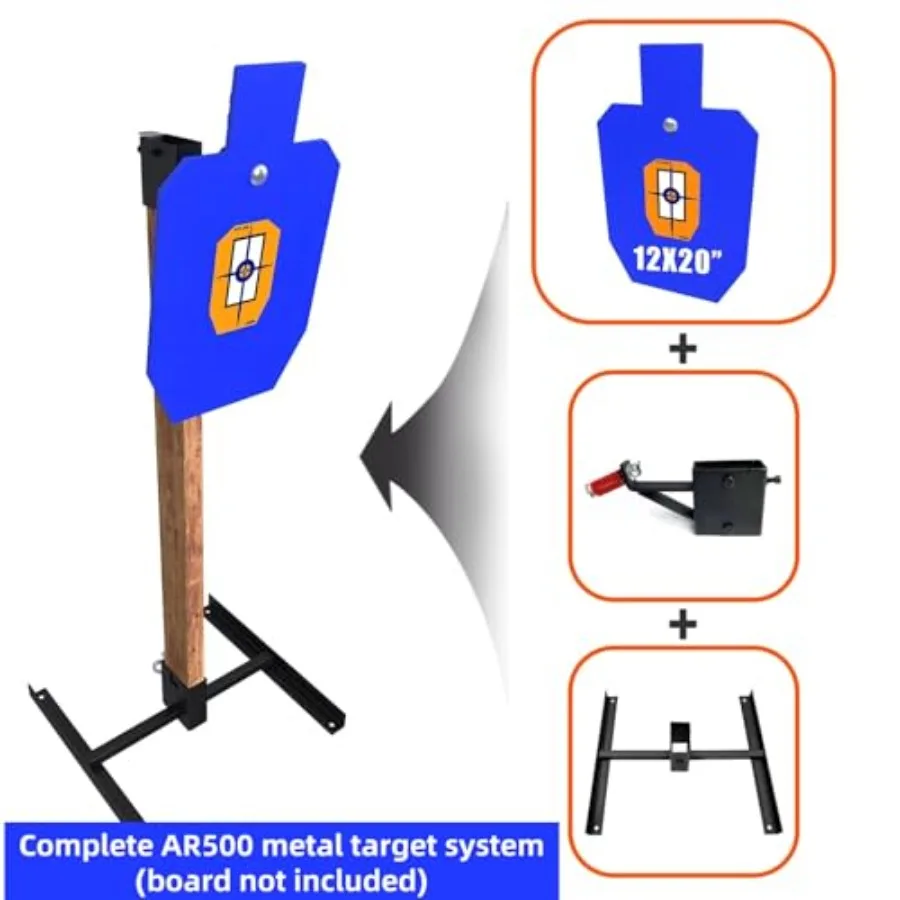نظام حامل الهدف الفولاذي AR500 بسمك 1/2 بوصة لأهداف إطلاق الجذع مقاس 12 × 20 مع مجموعة قاعدة متينة 2 × 4 مثالية لـ O #2