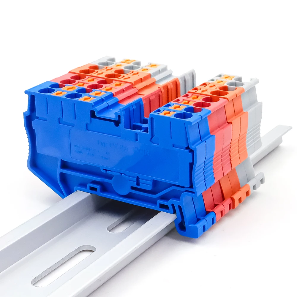 10Pcs PT 2.5-TWIN Dual Wire Terminal Block 2.5mm DIN Rail Reliable Electrical Spring Clamp Wiring