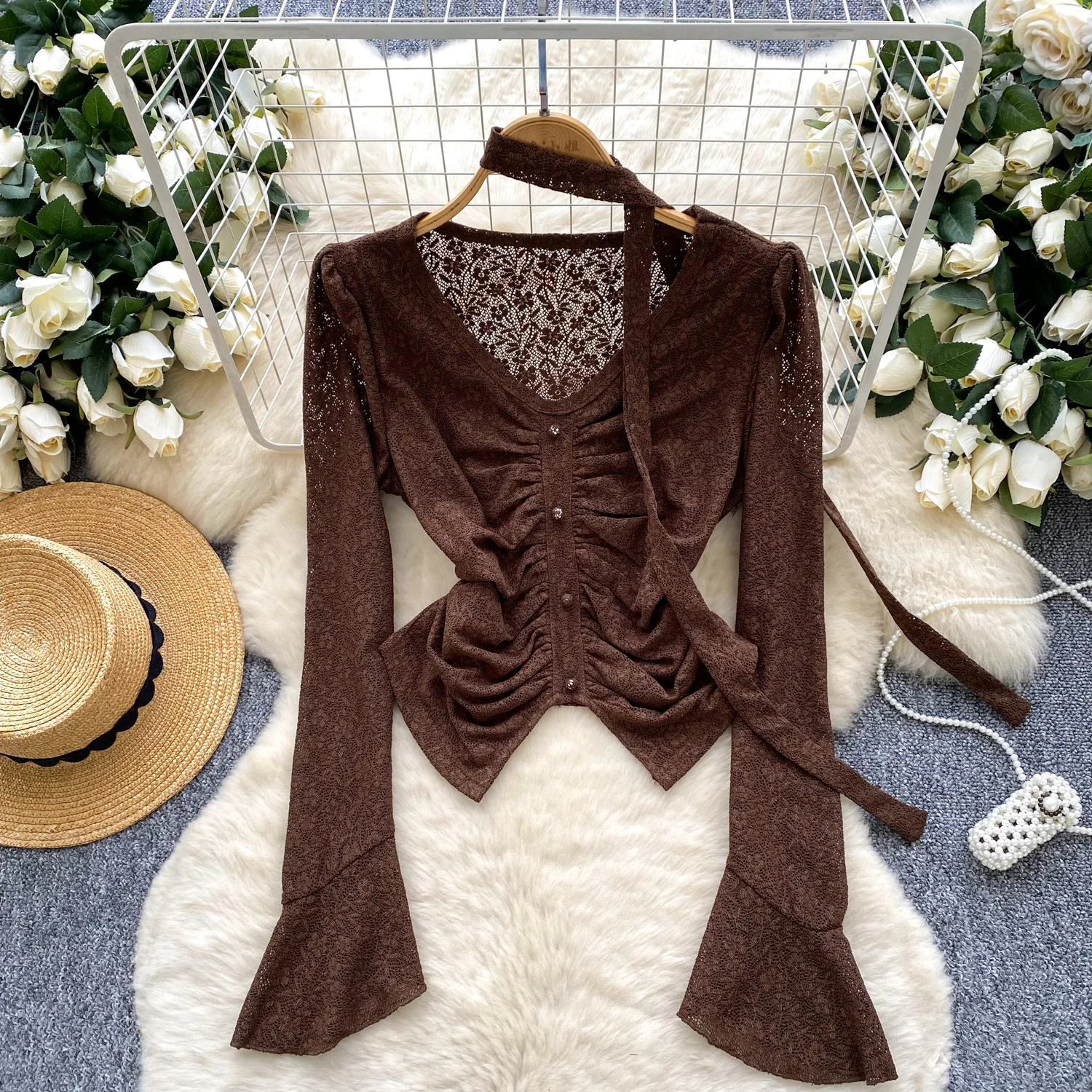 

Vintage Elegant Butterfly sleeve mesh long sleeve Blouse Fashion Shirt Chic Top Fairy autumn women clothing