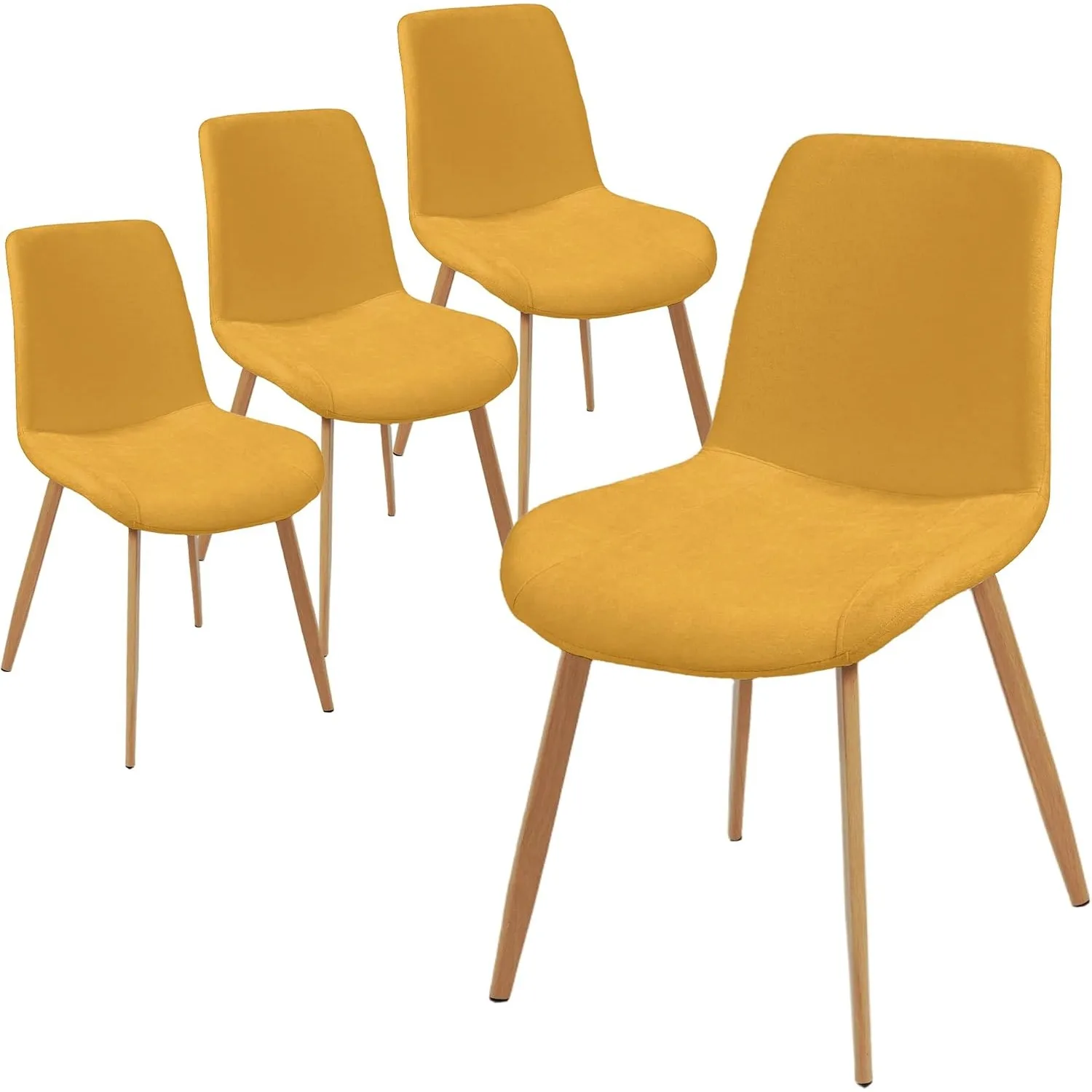 Mid-Century Modern Fabric Kitchen Chairs | Curved Backrest for Comfort, High-Density Sponge Padded Seat, Heat and Stain Resistant Surface, Sturdy Wood-Grain Metal Legs