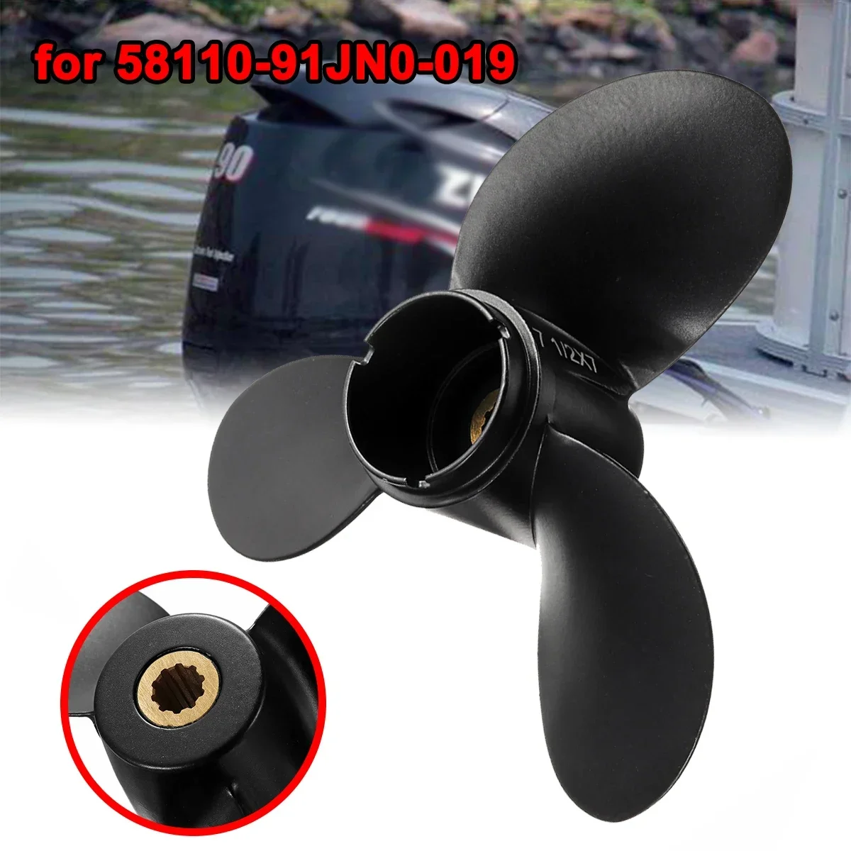 7 1/2 x 7 Boat Propeller 58110-91JN0-019 For Suzuki Outboard Engine 4-6HP 3 Blades R Rotation Aluminum Alloy 10 Spline Tooths