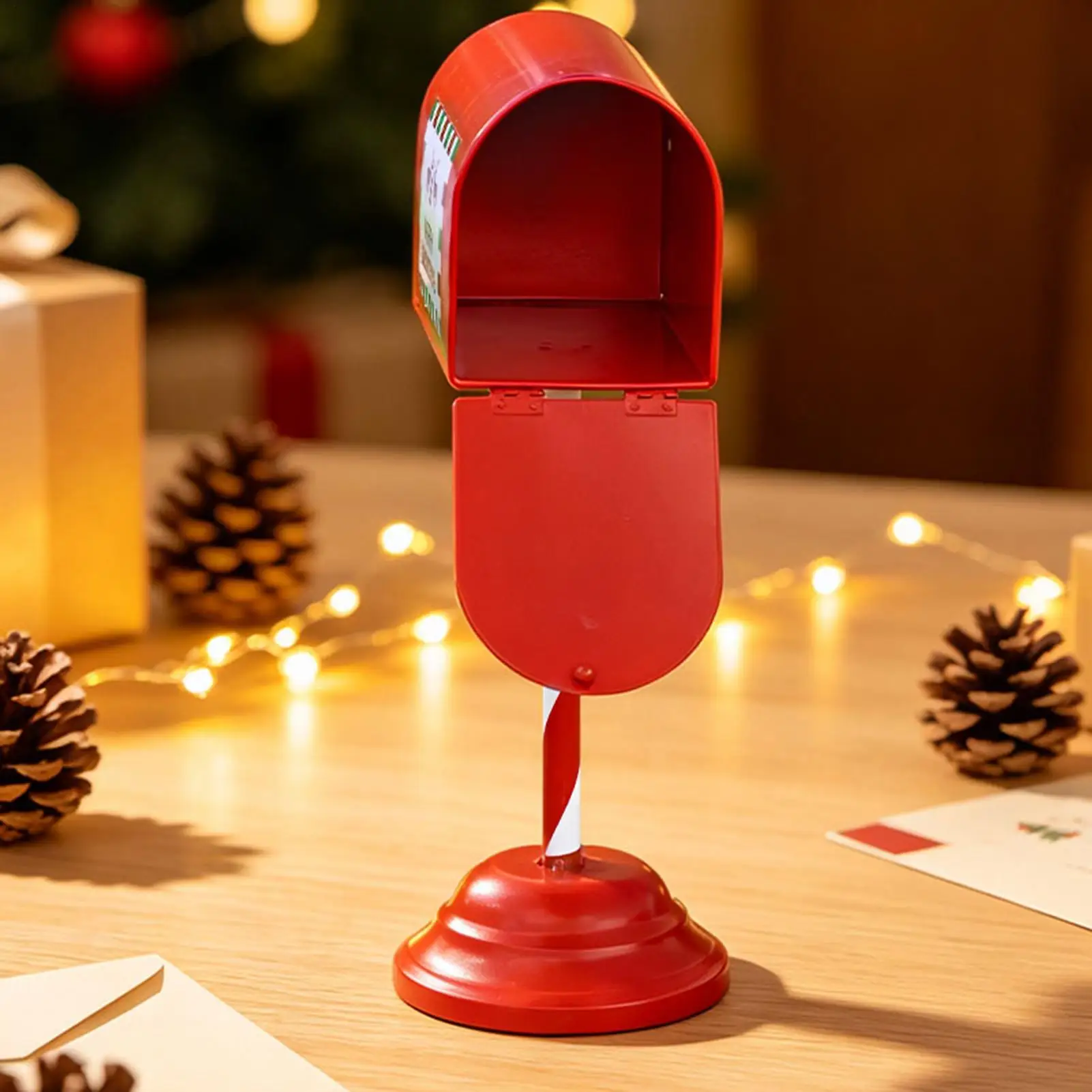 Christmas Mailbox Decoration 13.4 Inch Retro Metal Interactive Centerpiece Letter Box Santa Mailbox for Greeting Cards Candy