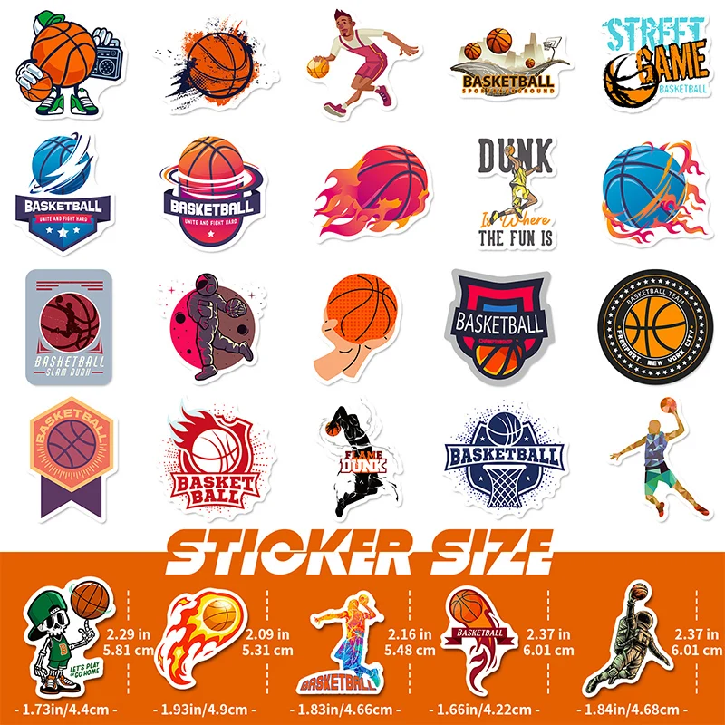 50pcs Basketball Sports Waterproof Decorative Stickers For Water Cup, Computer, Phone, Luggage