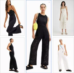 Foreign trade original single Spanish heavy industry nail bead lace stitching jumpsuit