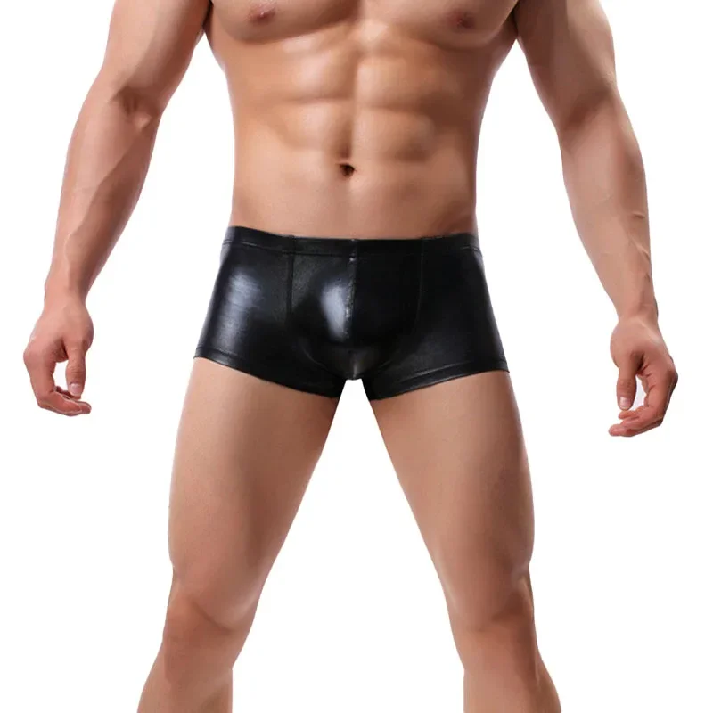 

New Homme Underwear Boxers Panties Lingerie Faux Imitation Leather Shorts Boxershorts Underpants Classical Solid Shorts