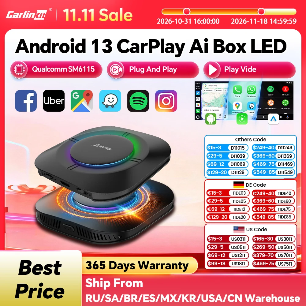 2026 NEW CarPlay AI Box LED Android 13 SM6115 8-Core CPU 5G WiFi BT GPS For Netflix Wireless Android Auto CarPlay Smart TV Box