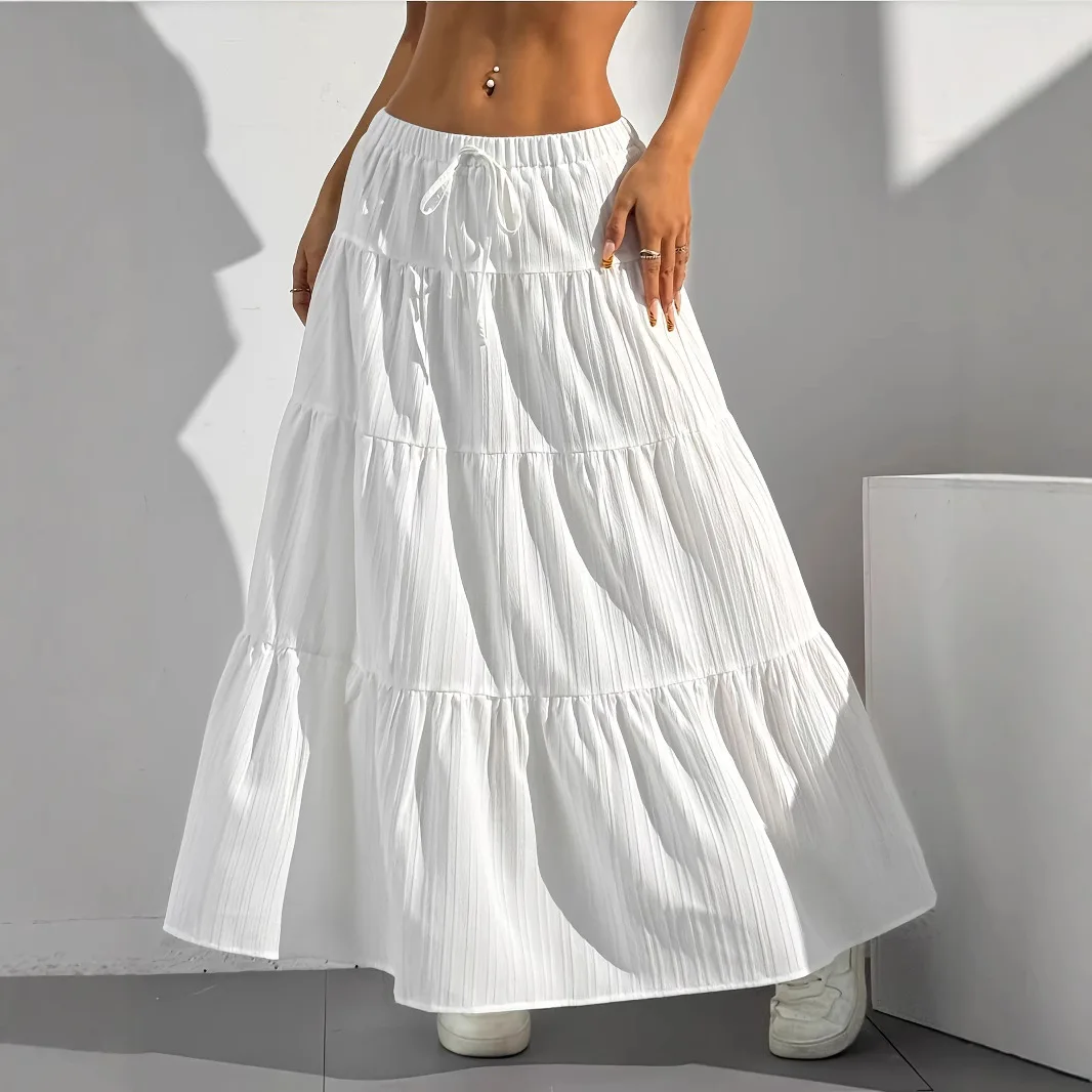 Spring Summer Women's Half Length Skirt with Strap Splicing Large Swing Skirt Loose Long Skirt Women's Wear