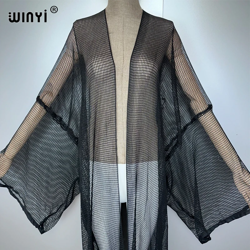 WINYI reine Farbe hohle lose Strickjacke Strand Kimono sexy Kleid Bikini Cover-up Strickjacke Badeanzug Strand Outfits für Frauen Kleid