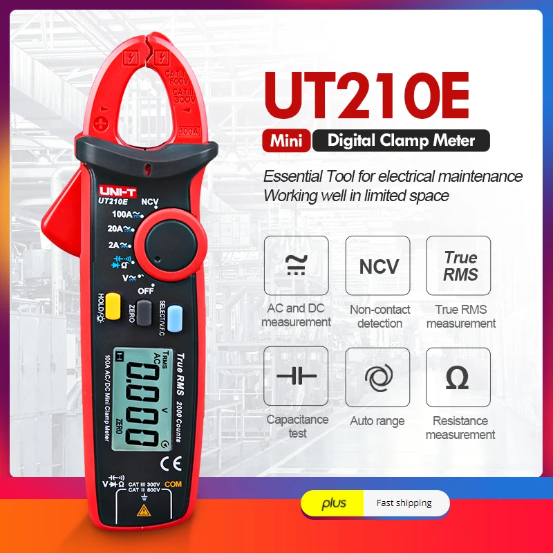 UNI-T UT210E Mini Digital AC DC Current Clamp Meter Voltage Voltmeter 100A Ammeter Pliers Electrical Frequency Tester