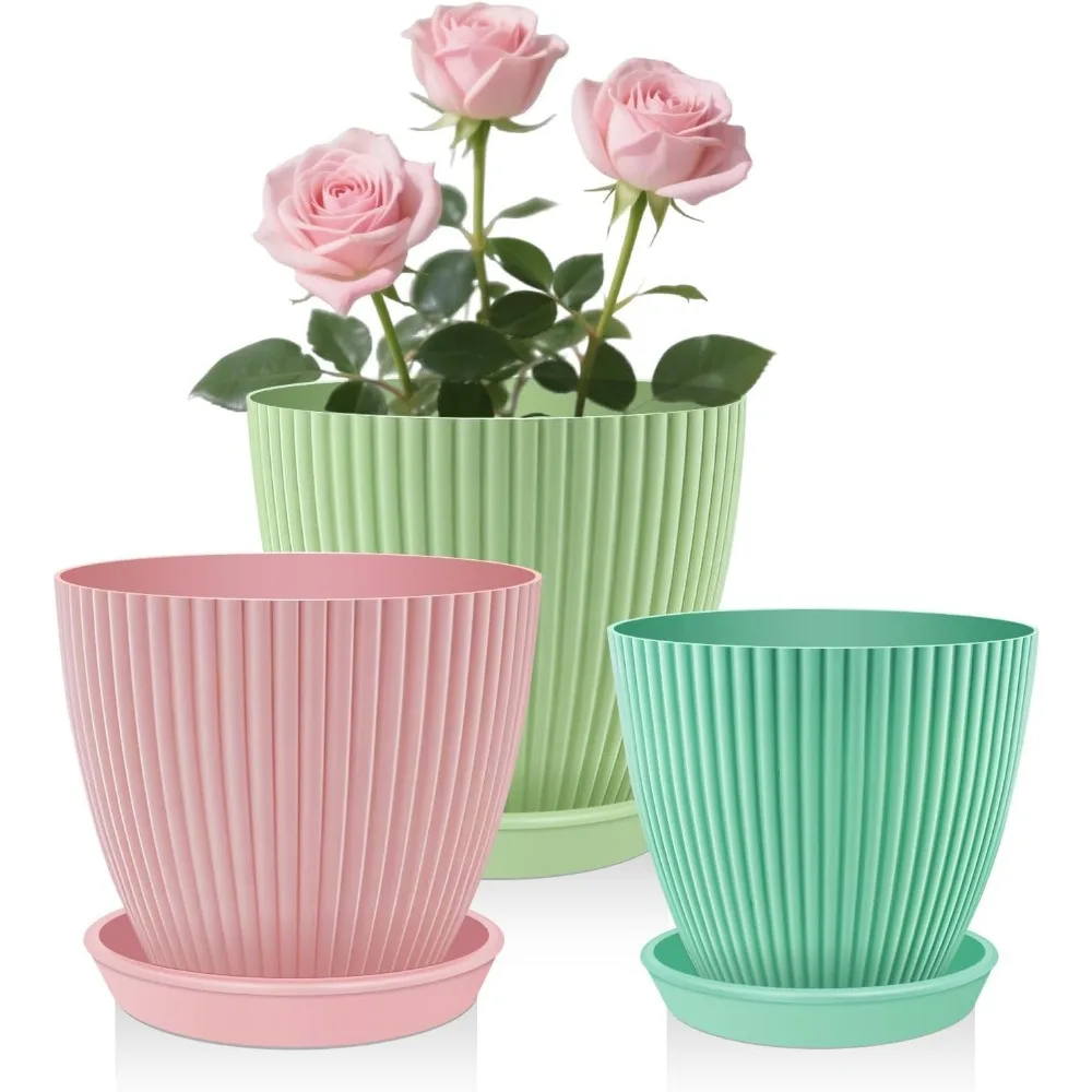 

Plant Pots 5/4/3.5 Inch Set of 3,Small Mini Cute Plastic Flower Pots Planters with Mesh Drainage Holes Green Pink Blue N