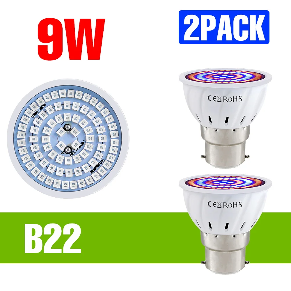 9W LED Volledige Spectrum Grow Lamp E27 Indoor Hydrocultuur Groei Doos E14 Succulente Zaailingen 220V Kas tent Teelt Verlichting