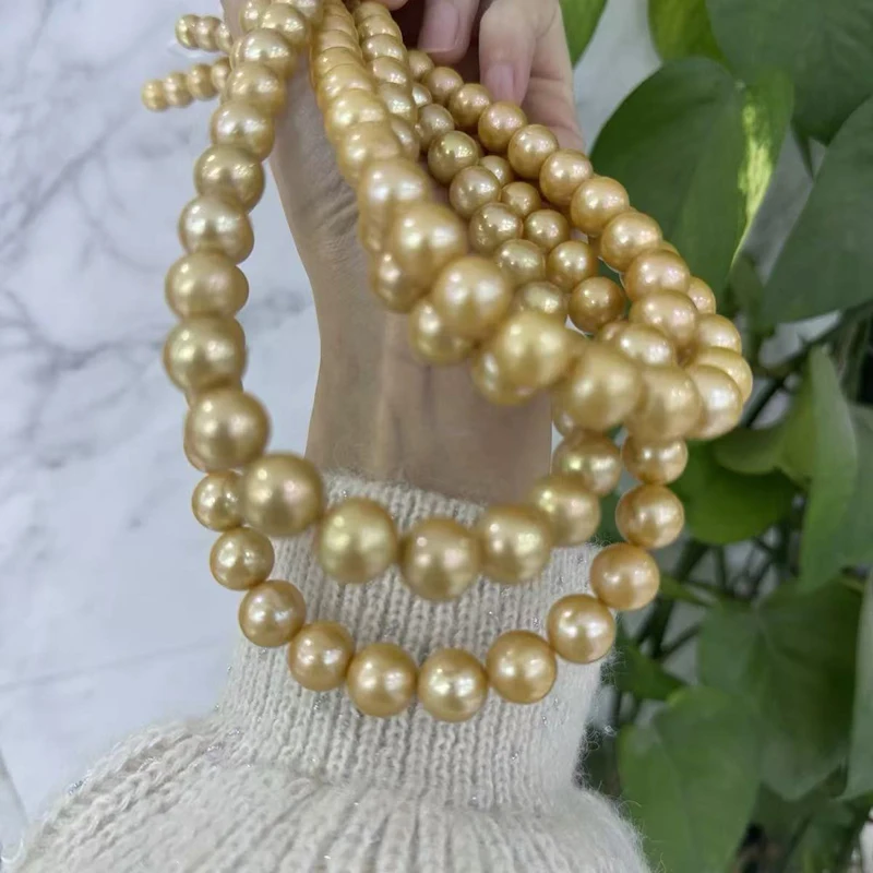 16 inches 11-14mm Natural Round Golden South Sea Pearls Loose Strand