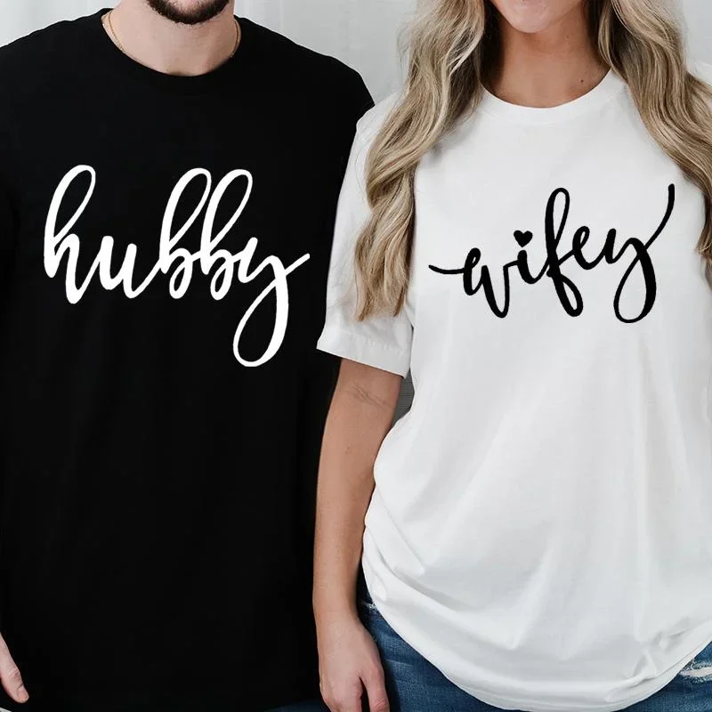 Hubby Wifey T-shirts Honeymoon Shirt Just Married T-shirts Engagement Shirt Wedding Shirts Bridal Gift Engagement