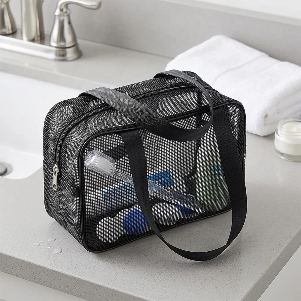 Multifunctional Mesh Showe Caddy Shower Bag Large Capacity Portable Toiletry Organizer for Quick Access to Bathroom Products