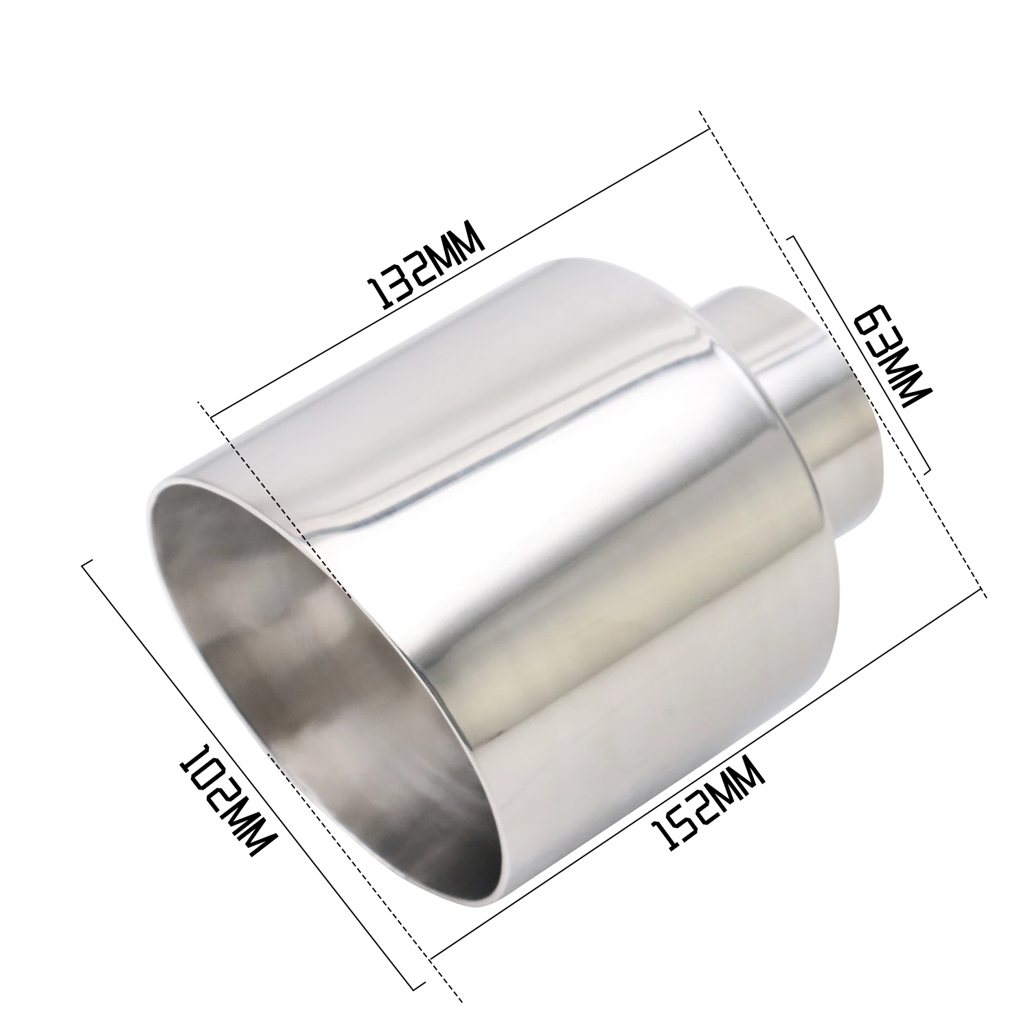 Stainless Steel Exhaust Throat 63mm Inlet 89/102mm Outlet Tail Pipe Universal Car Accessories