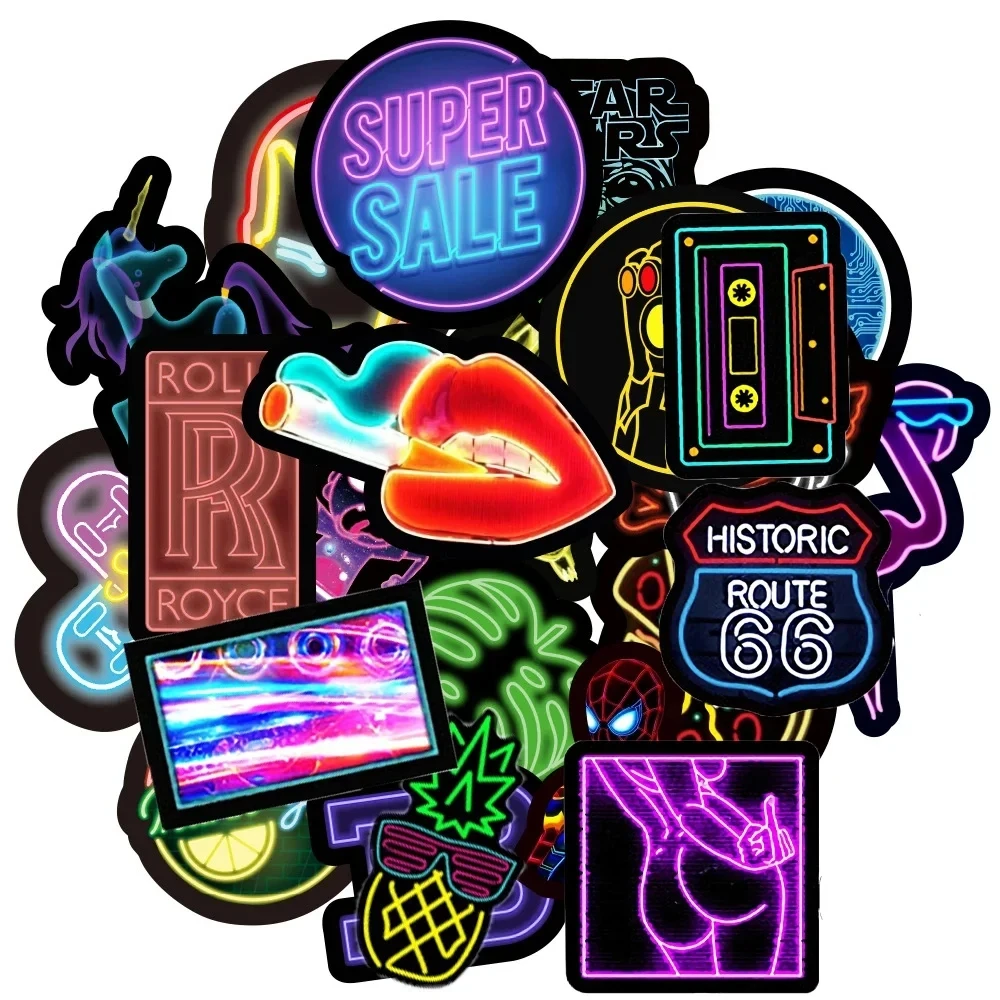 

10/25/50PCS Trend Personality Neon Graffiti Stickers Skateboard Suitcase Mobile Phone PVC Waterproof Stickers Wholesale