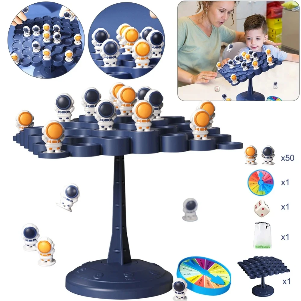 54PCS Kids Balance Tree Board Game Astronauts Balance Board Tabletop Party Funny Parent-Child Interactive Game Building BlockToy