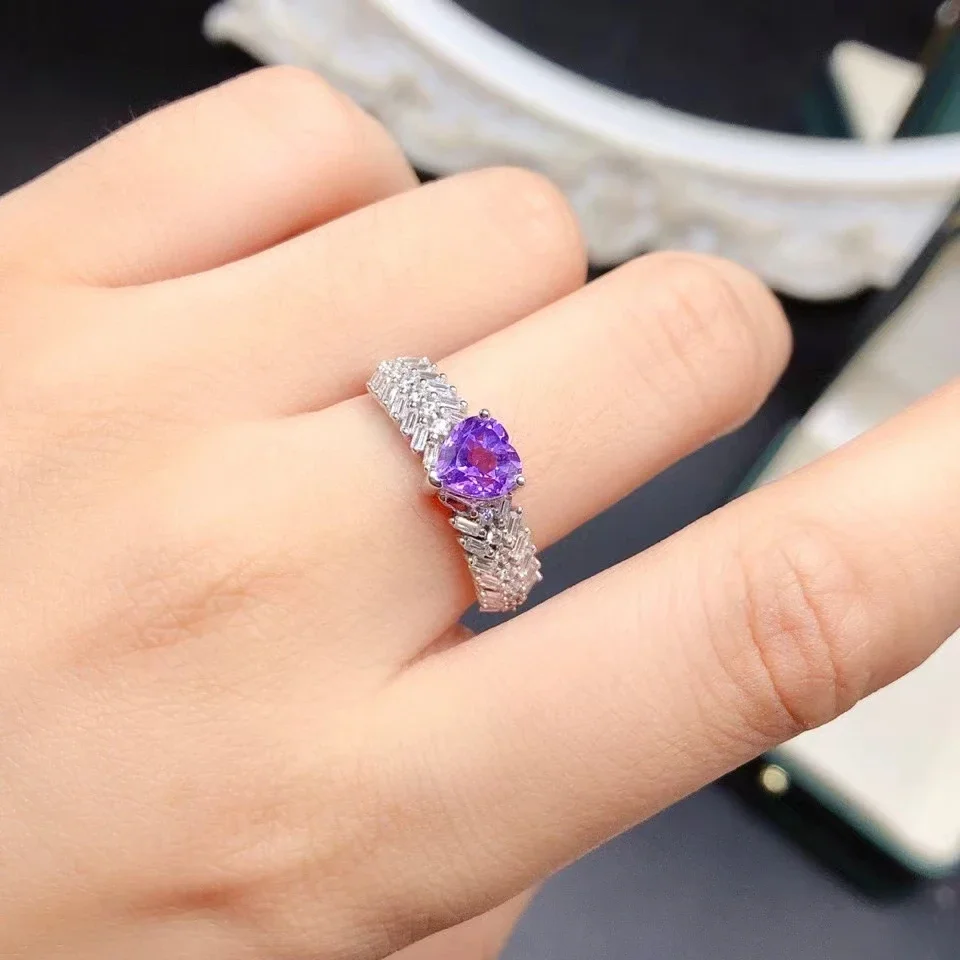 

Dazzling Natural Gemstone Ring for Engagement 6mm Heart Shape Amethyst Citrine 925 Silver Ring with 3 Layers 18K Gold Plated