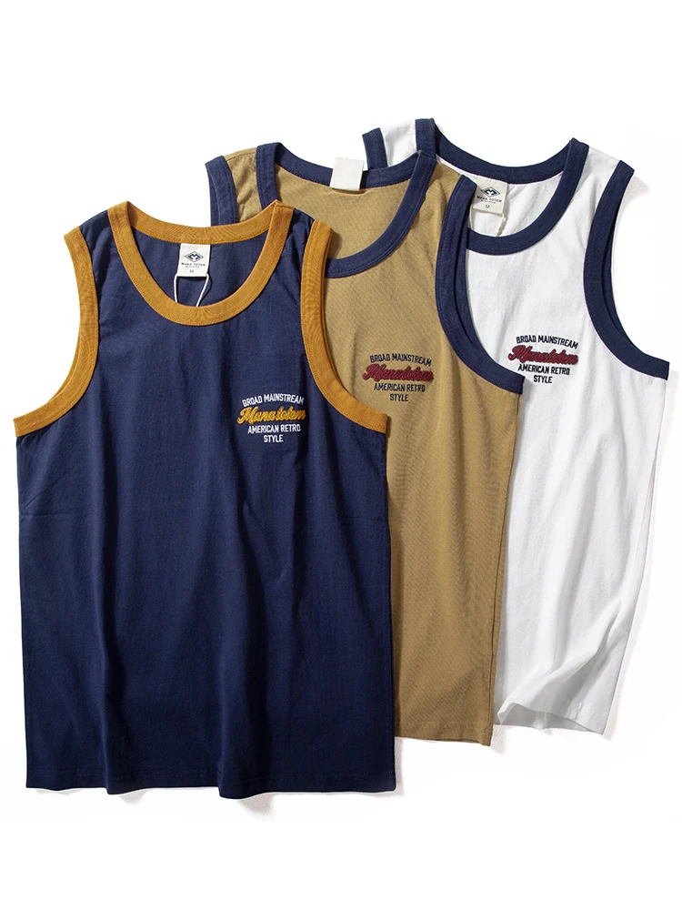 Sommer Neue Amerikanische Retro Ärmellose Oansatz Brief Gedruckt T-shirt männer Mode 100% Baumwolle Gewaschen Casual Sport Fitness Weste