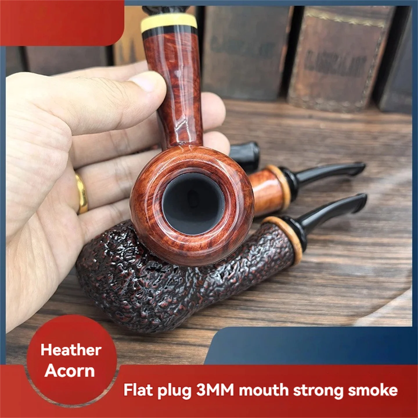Briar Wood Acorn-shaped Tobacco Pipe | 3mm Bore & Detachable Stem | Hand-polished Smoking Pipe Gentlemen's Gift
