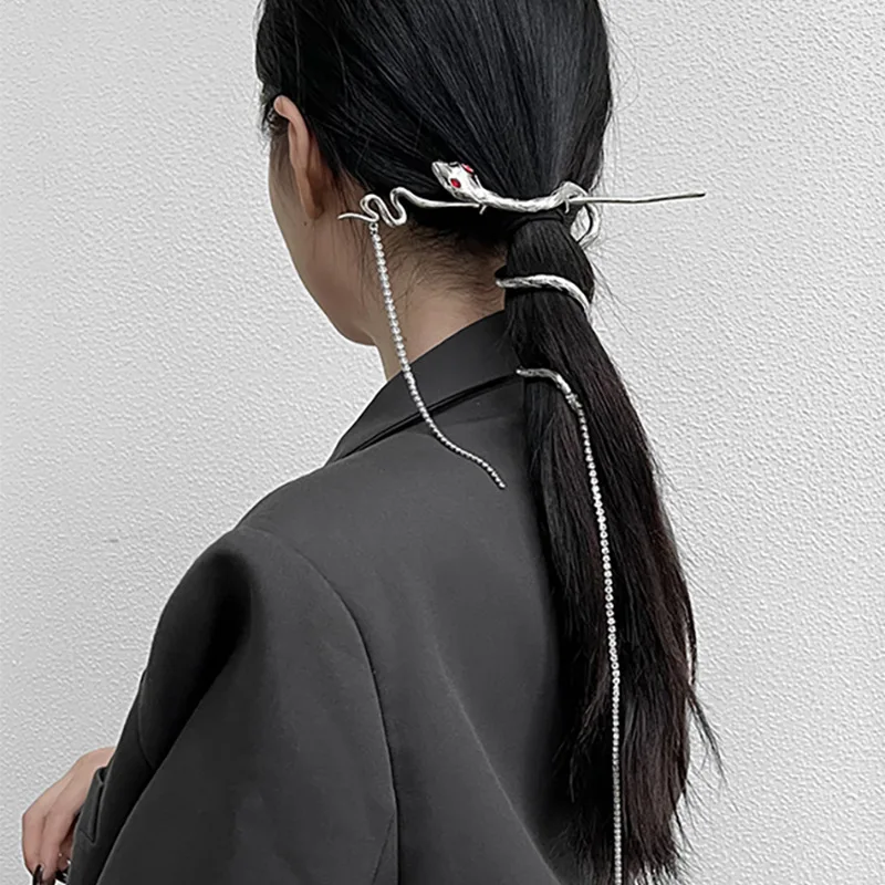 Classic Punk Snake Hairpin Chinese Simple Chain Tassel Hair Sticks Pin for Women Female DIY Hairstyle Design Tools Accessories